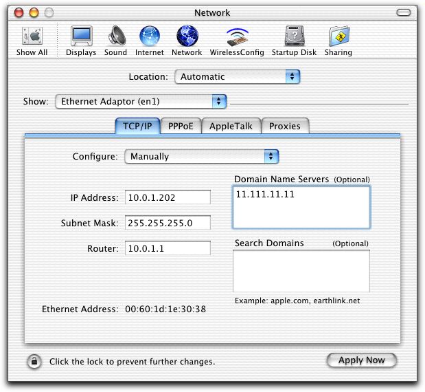 image of Network preference pane